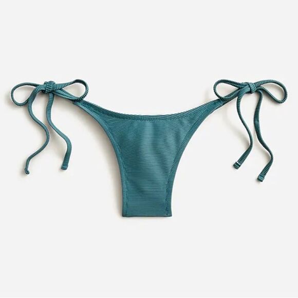 J Crew Swim M Ribbed Curve Waist Cheeky String Bikini Bottom Teal Green - Picture 11 of 11